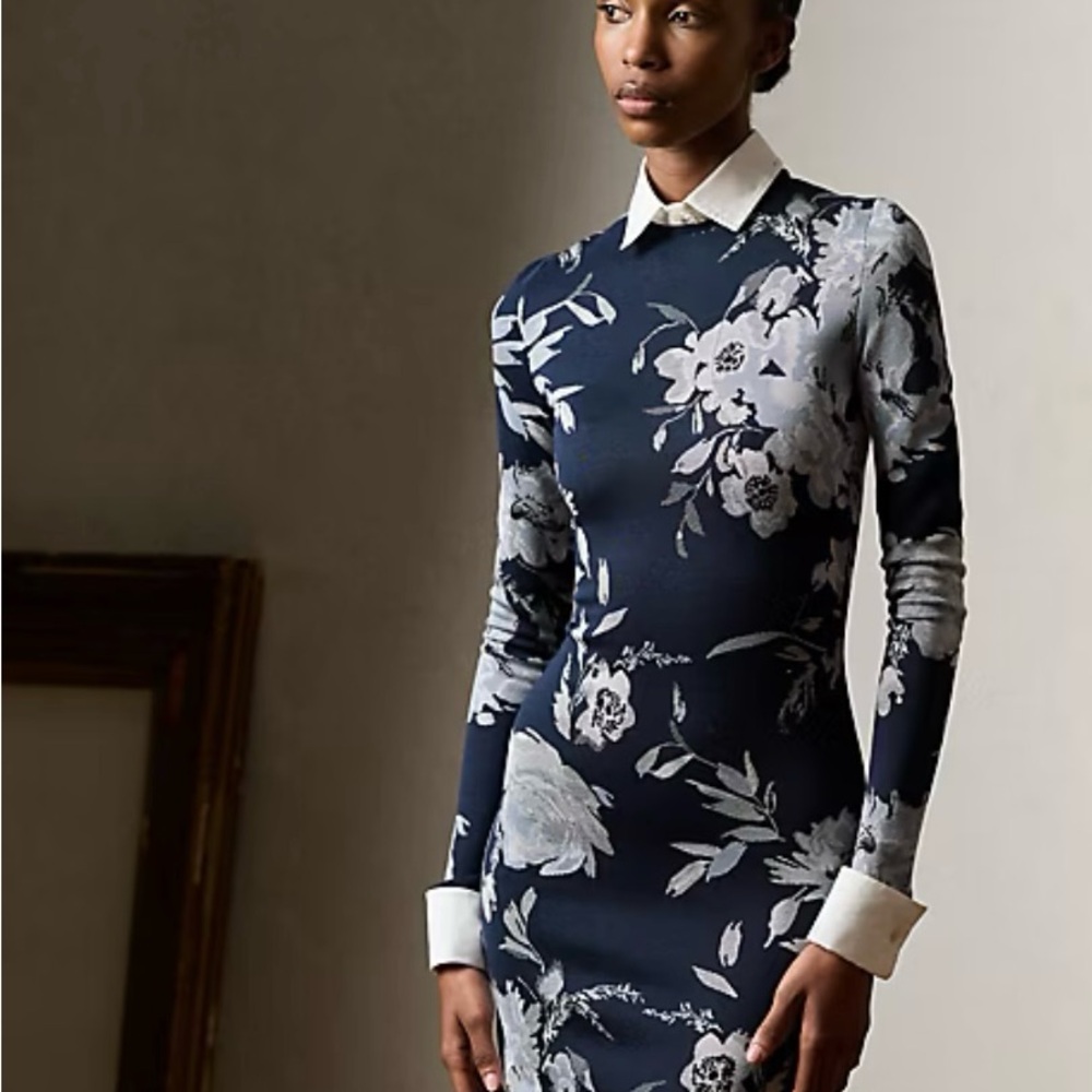Ralph Lauren Purple Label Floral Jacquard Sweater Day Dress Sz Large Italy Rare